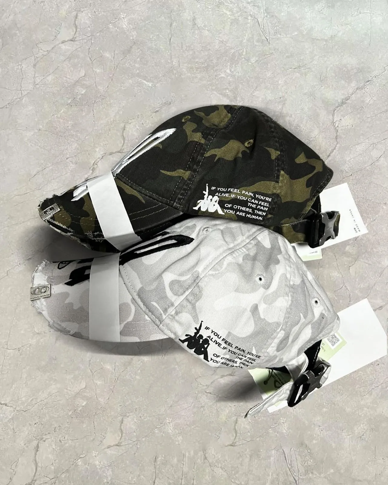 PANQ 2024FW Pin-Attached Destoryed Camo Caps