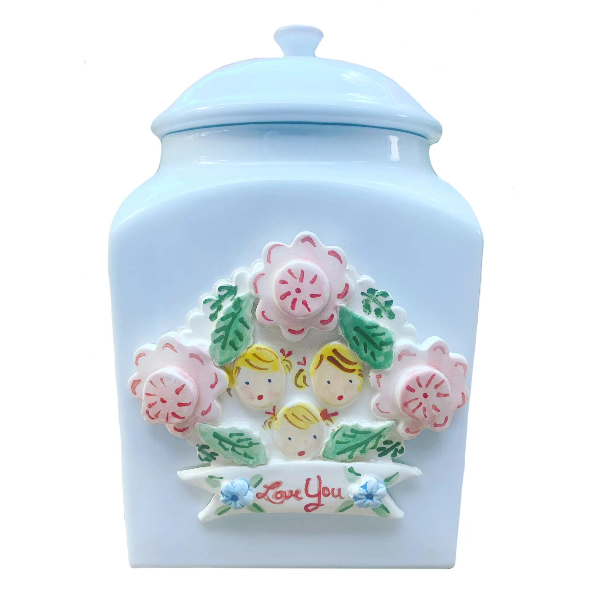 Personalized Cookie Jar - Pink Flowers and Faces