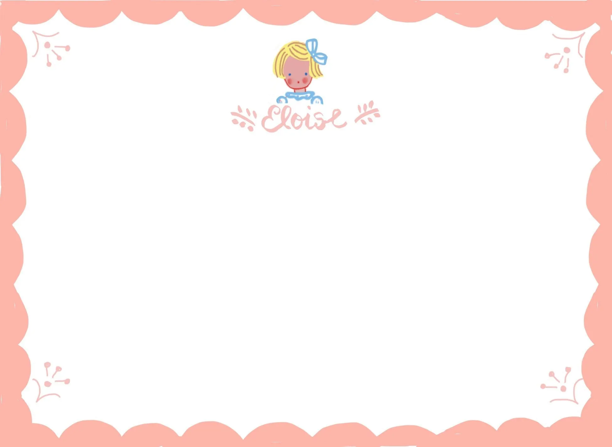 Personalized Notecards - Pink Girl with Blue Bow