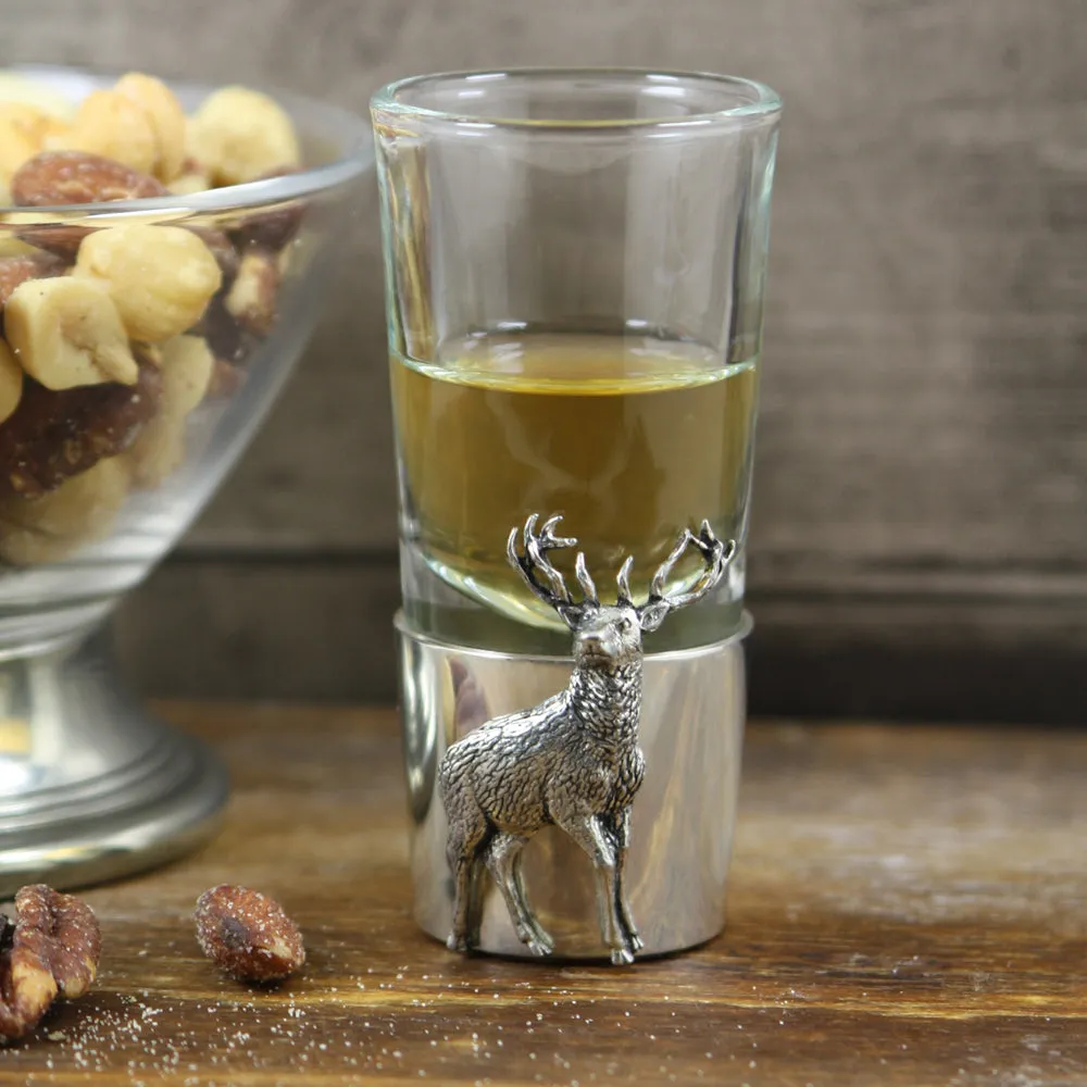 Pewter Shot Glass With Stag Badge