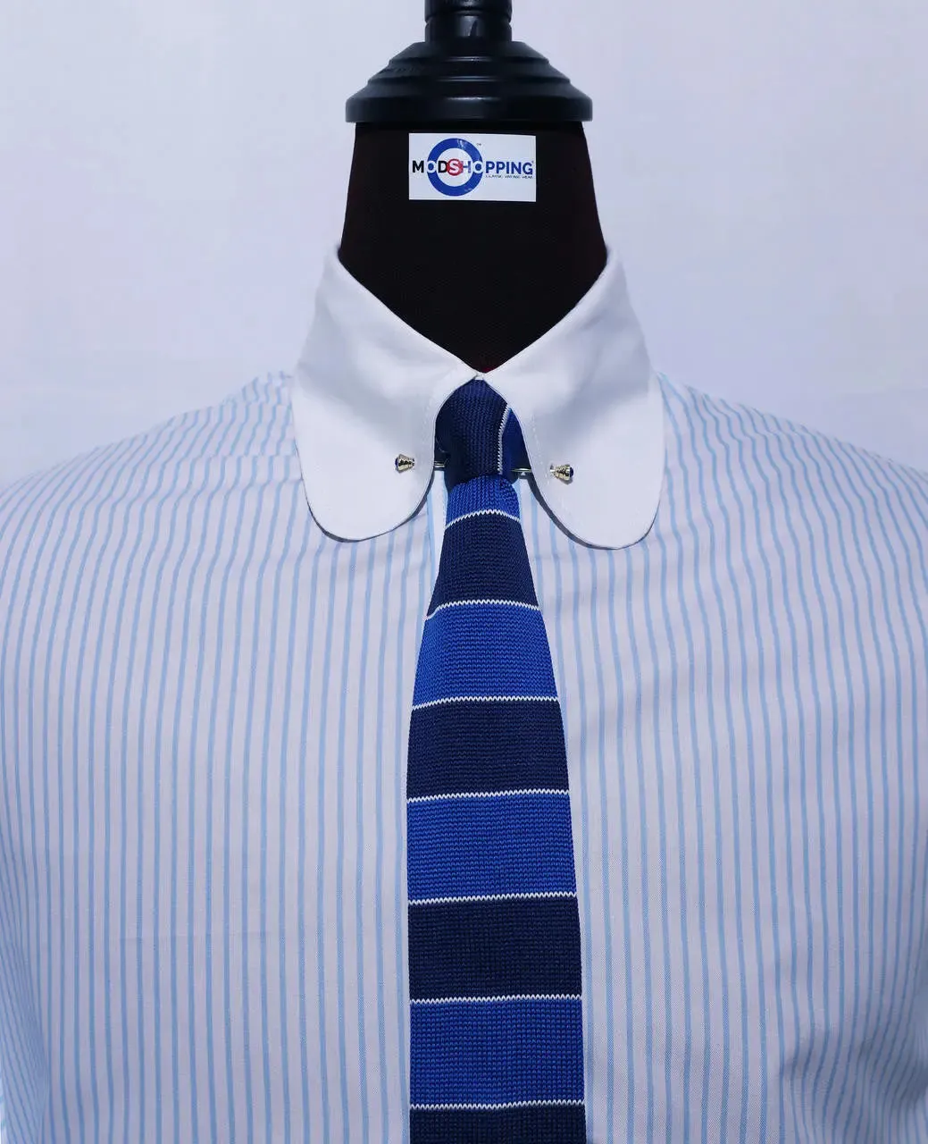 Pin Collar Shirt Light Blue And White Striped