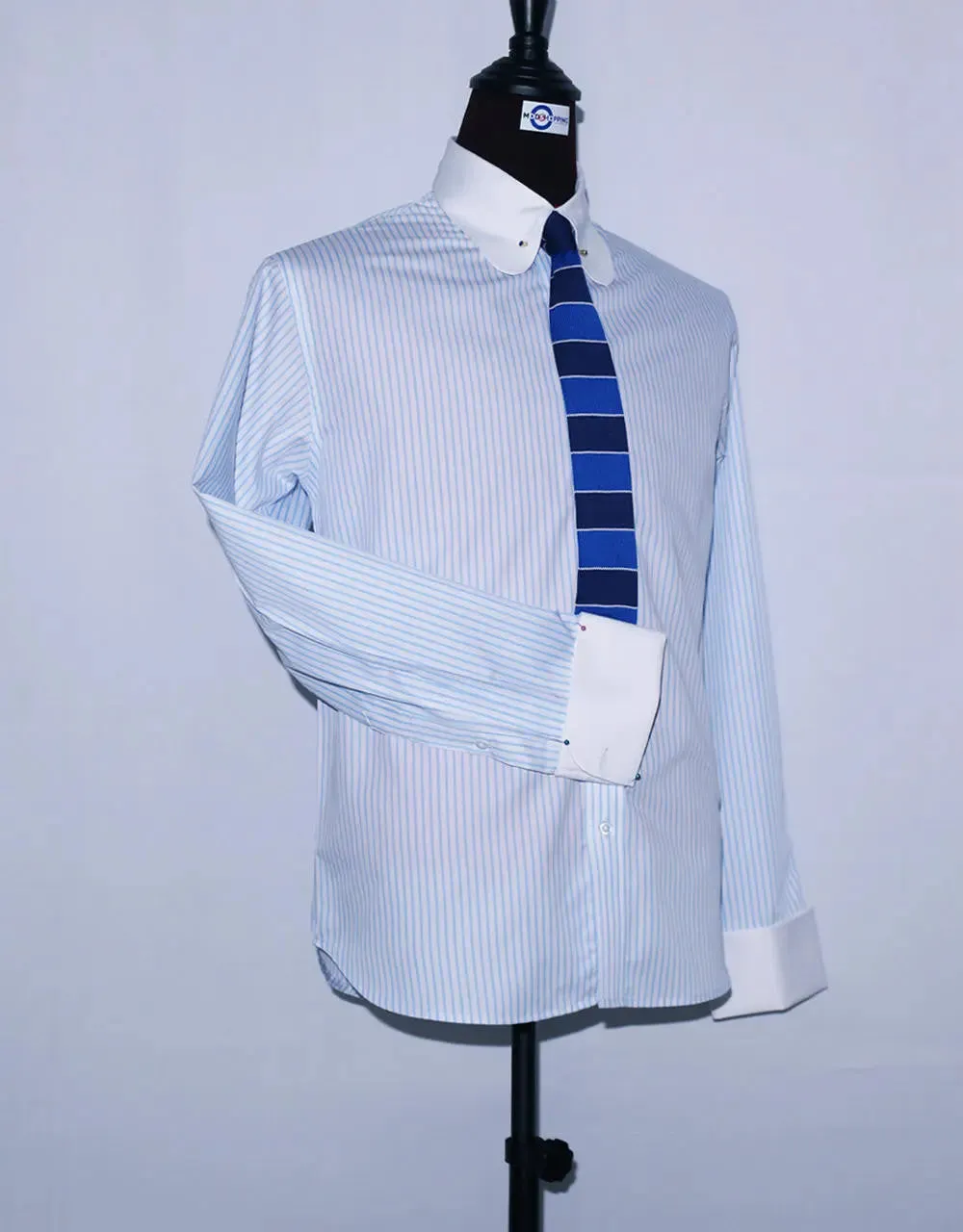 Pin Collar Shirt Light Blue And White Striped