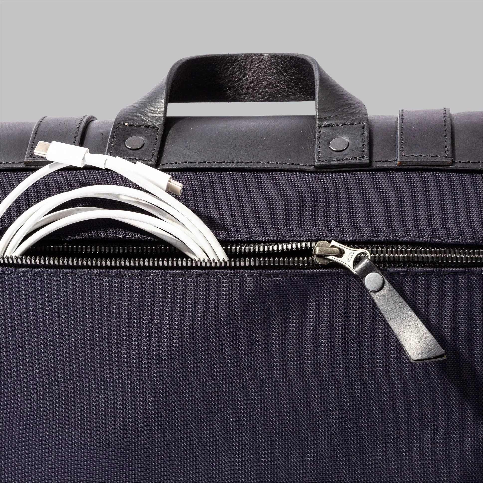 Portland Navy Nylon & Leather Messenger Bag