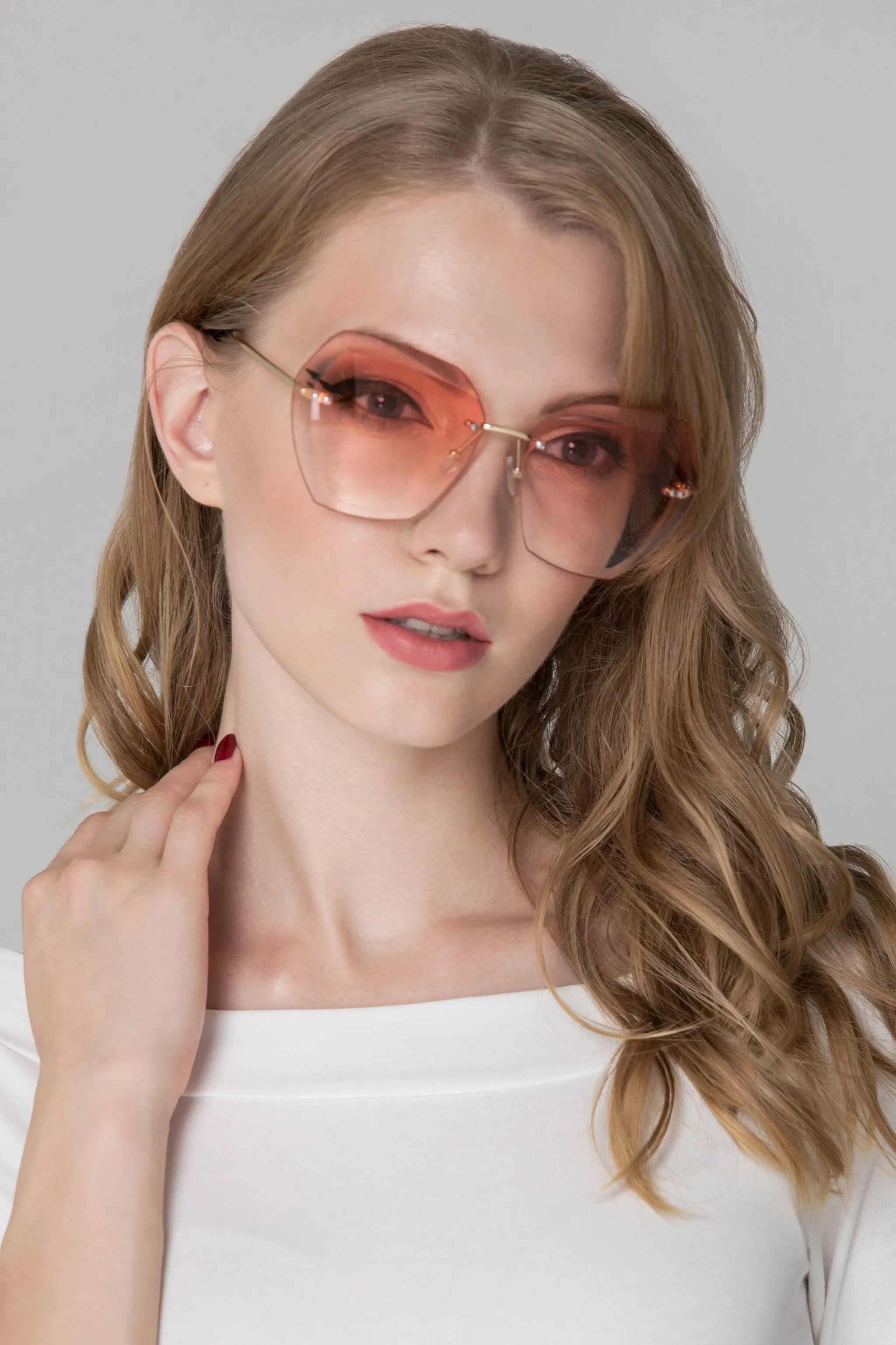 Rania Fawaz - Peach Rimless Diamond Sunglasses