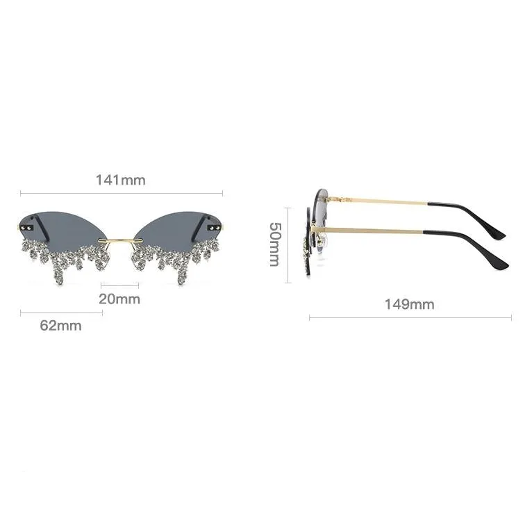 Rhinestone Tear Shape Rimless Sunglasses