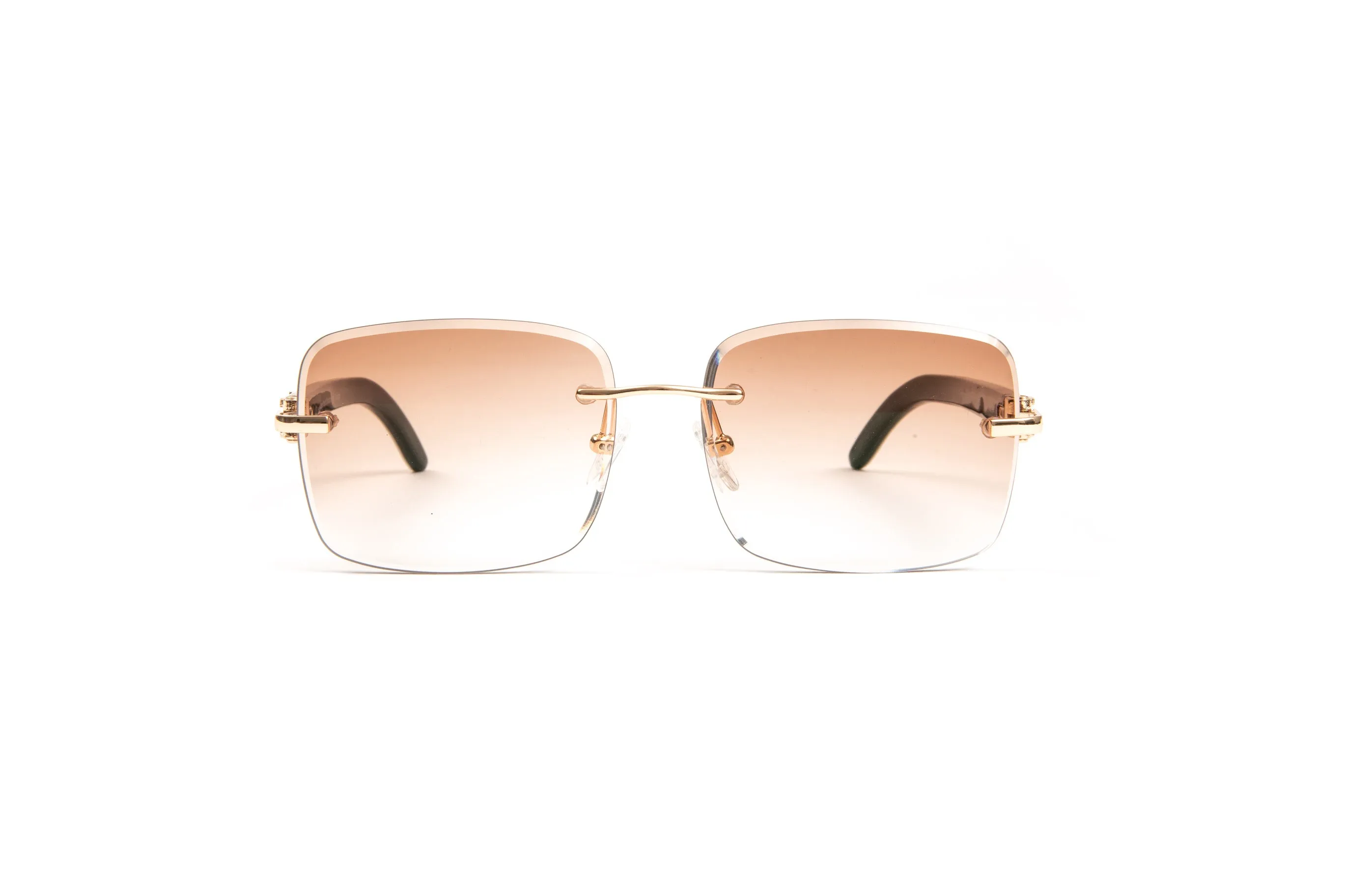 Rimless 18KT Gold & White Buffalo Horn Sunglasses, Gradient Brown Anti Reflective Lenses