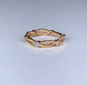 Rose Gold Twisted Rope Diamond Ring 18k 0.20ct Finger Size 6.5