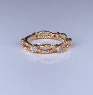 Rose Gold Twisted Rope Diamond Ring 18k 0.20ct Finger Size 6.5