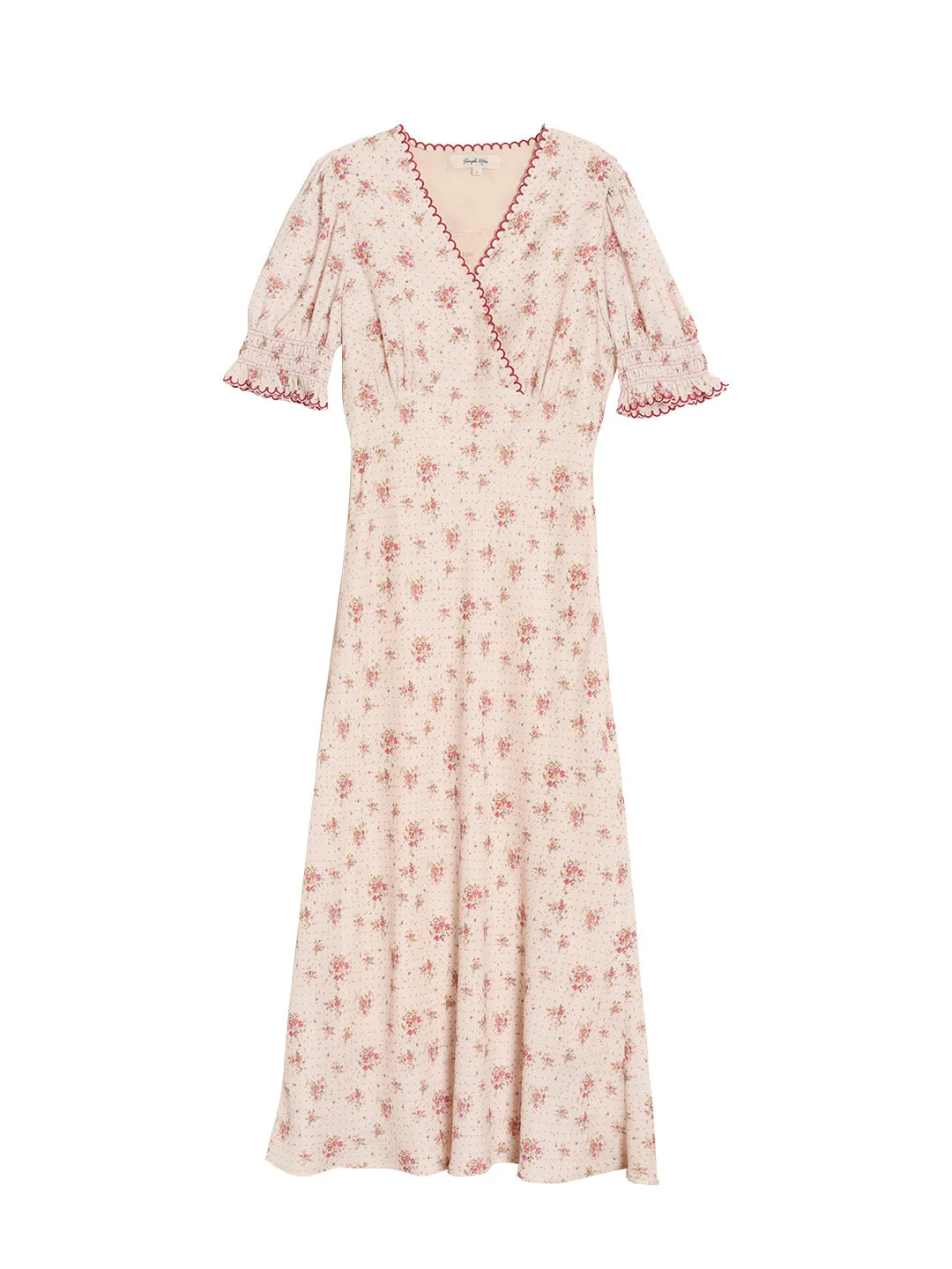 Thea Rose Polka Dot Floral V-neck Puff Sleeve Dress