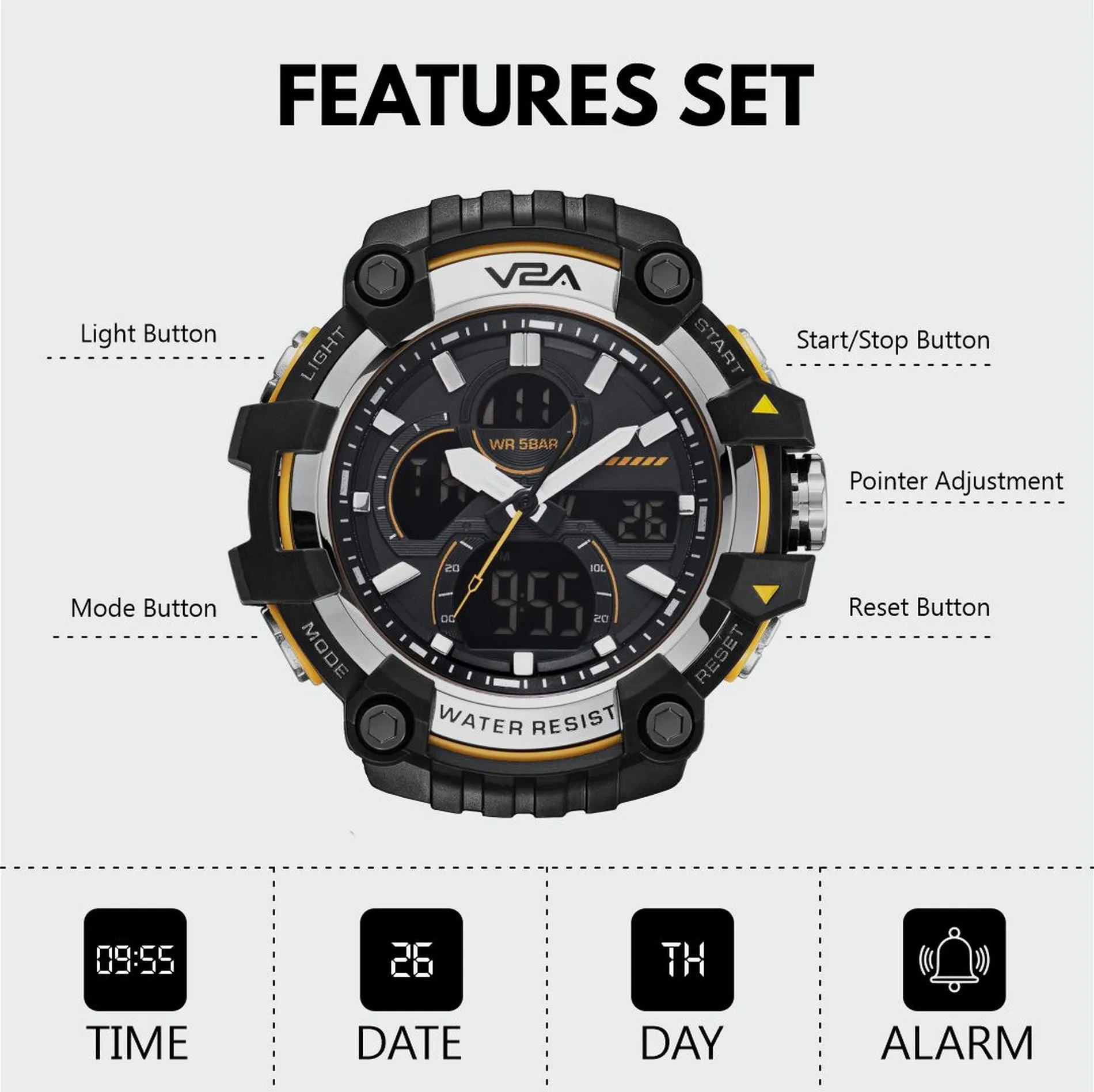 V2A Analog Digital Men Multifunctional Watch 5ATM Waterproof Sports Watch for Men | Gift for Men | Gift for Husband