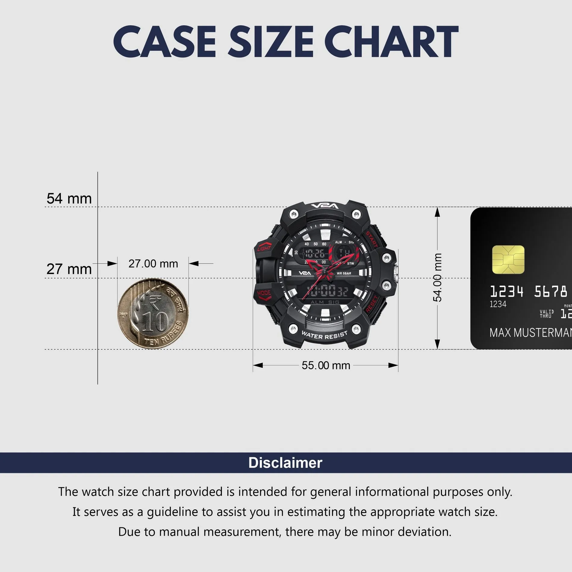 V2A Analog Digital Men Watch 5ATM Waterproof Multifunctional Sports Watch for Men Sports Watch for Men