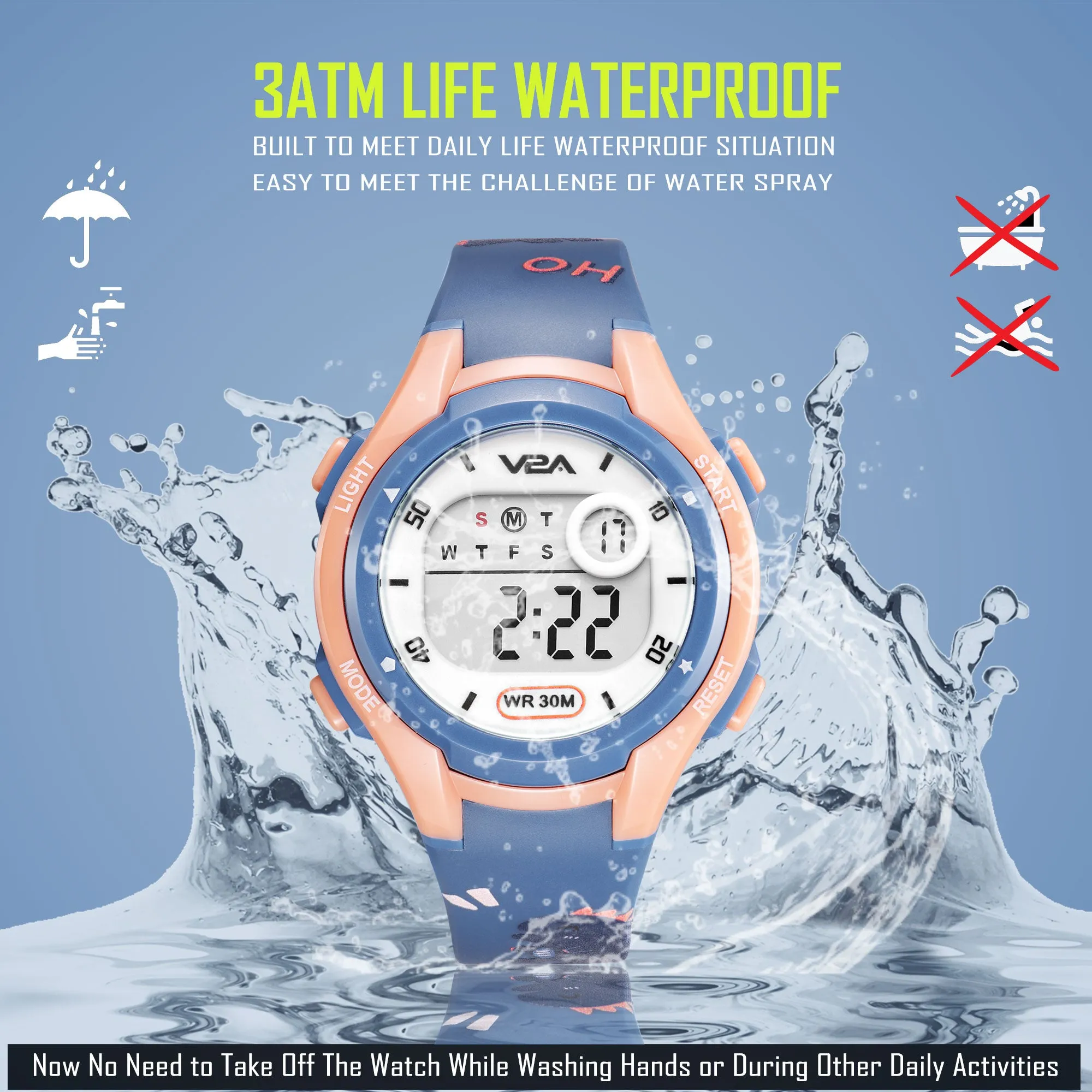 V2A Boys and Girls Kids Watch - Waterproof Watch, Gifts for Boys and Girls Age 5-13 for Multi-Functional 30 M Waterproof Digital Sports Watches for 3 4 5 6 7 Year Old Girls