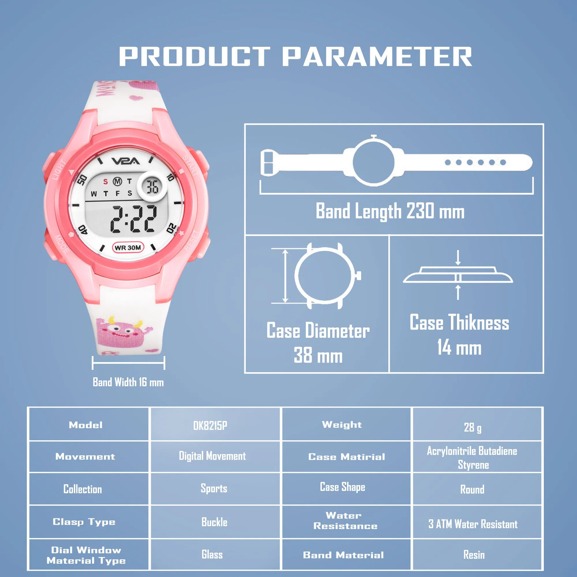 V2A Boys and Girls Kids Watch - Waterproof Watch, Gifts for Boys and Girls Age 5-13 for Multi-Functional 30 M Waterproof Digital Sports Watches for 3 4 5 6 7 Year Old Girls