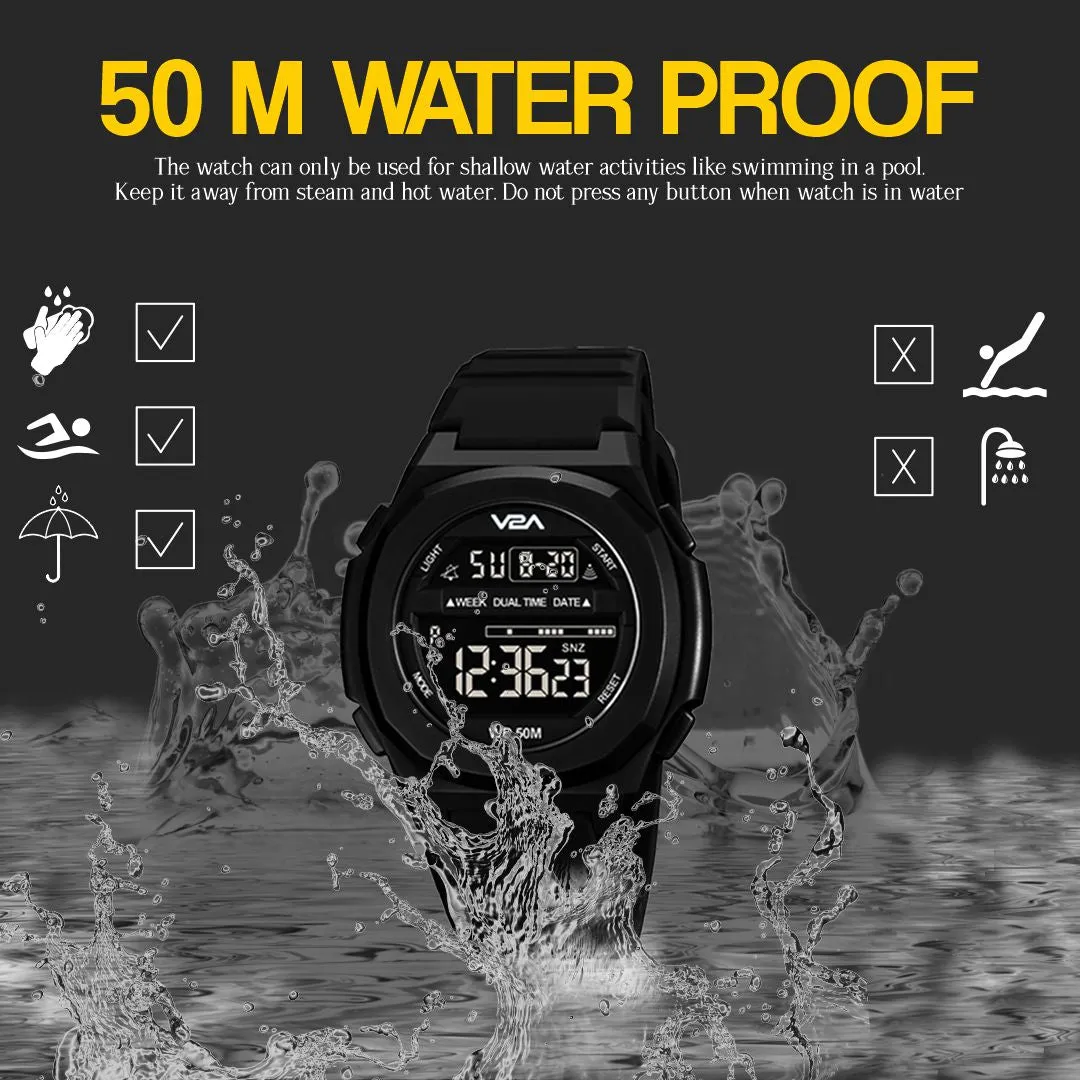 V2A Deep Black Digital Watch for Men and Boys Sports Watch with Dual Time Waterproof Latest Men’s Watch | Gifts for Men | Gift for Brother | Gift for Husband | Birthday Gifts