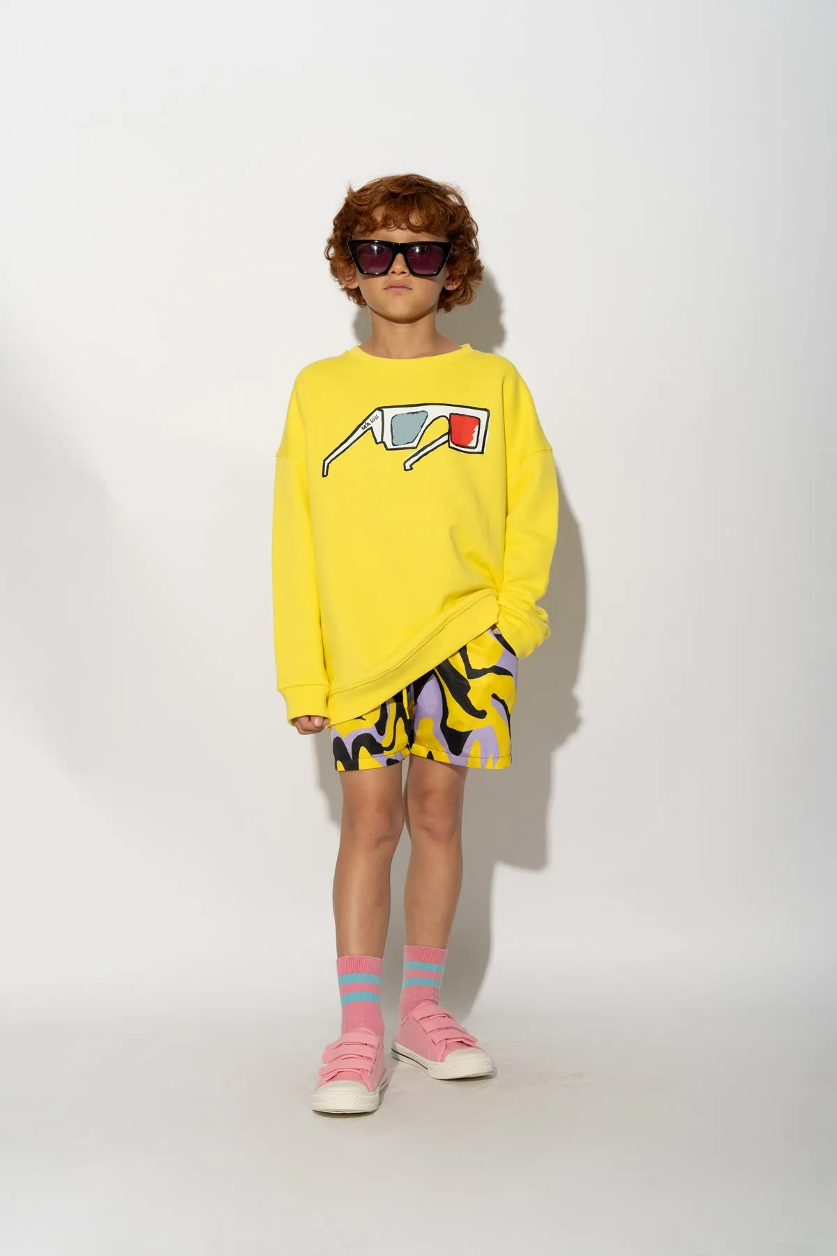 YELLOW 3D GLASSES PRINT SWEATSHIRT