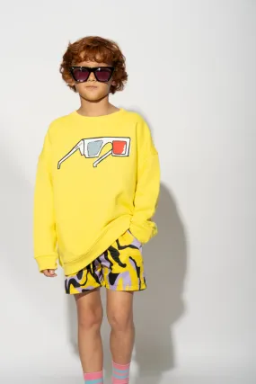 YELLOW 3D GLASSES PRINT SWEATSHIRT